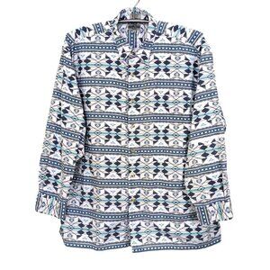 Canyon Creek Mens XL Cotton Button Down Shirt Blue Southwest Print Western Rodeo